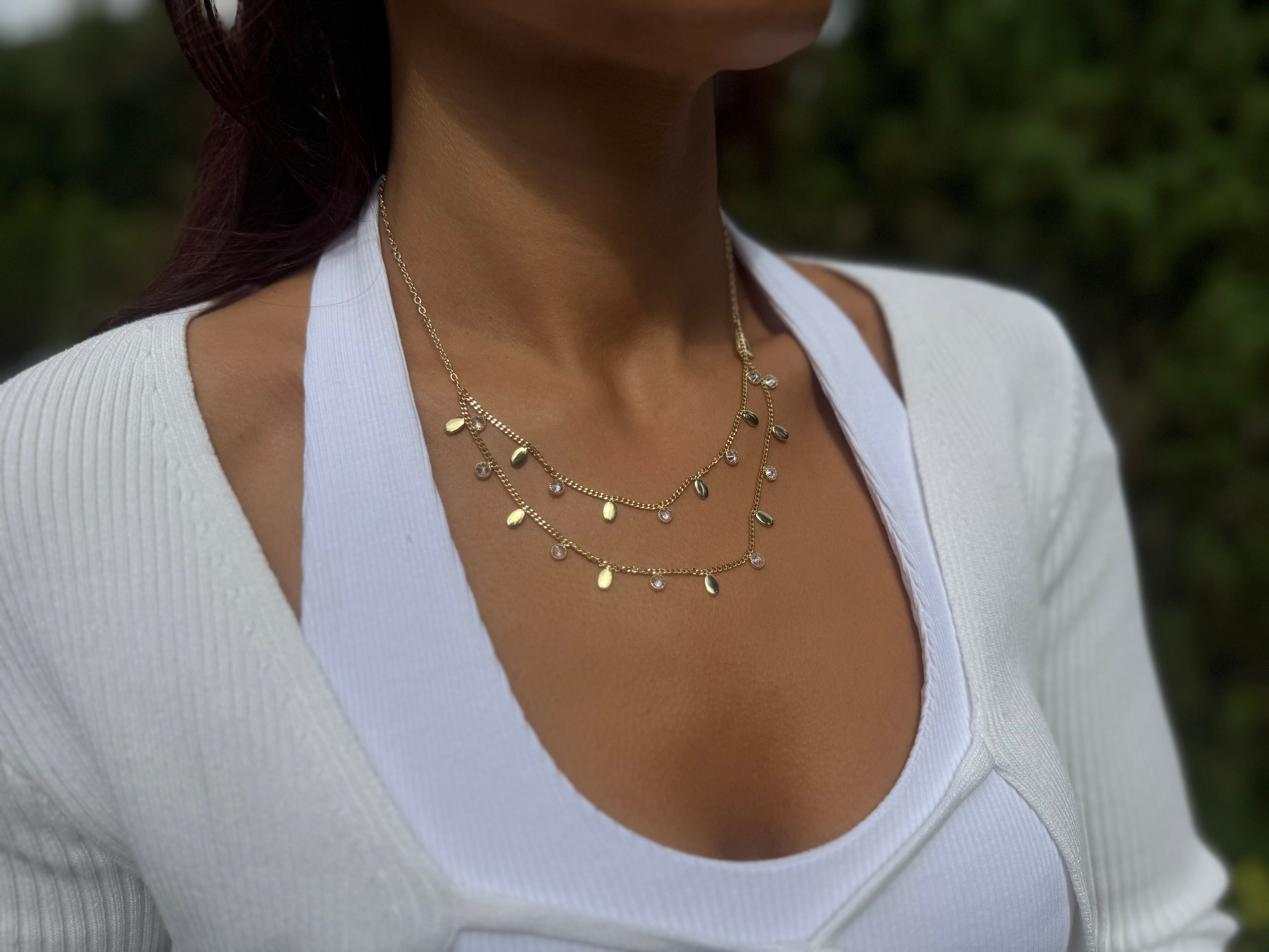 Goldene Layer Kette mit Zirkonia Anhängern